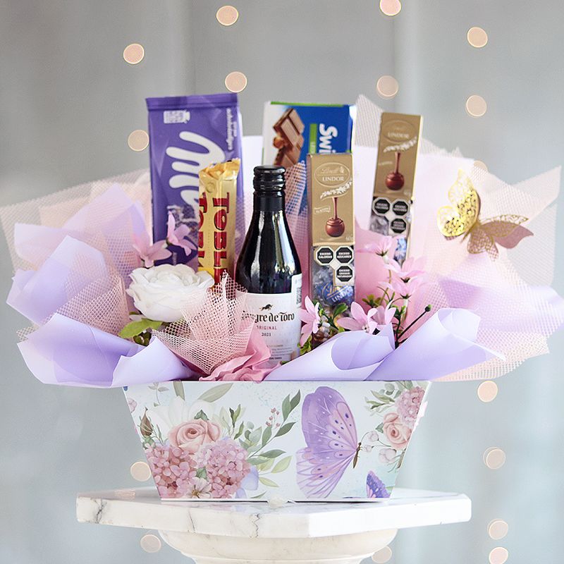 Candy Bouquet with Imported Chocolates and Wine