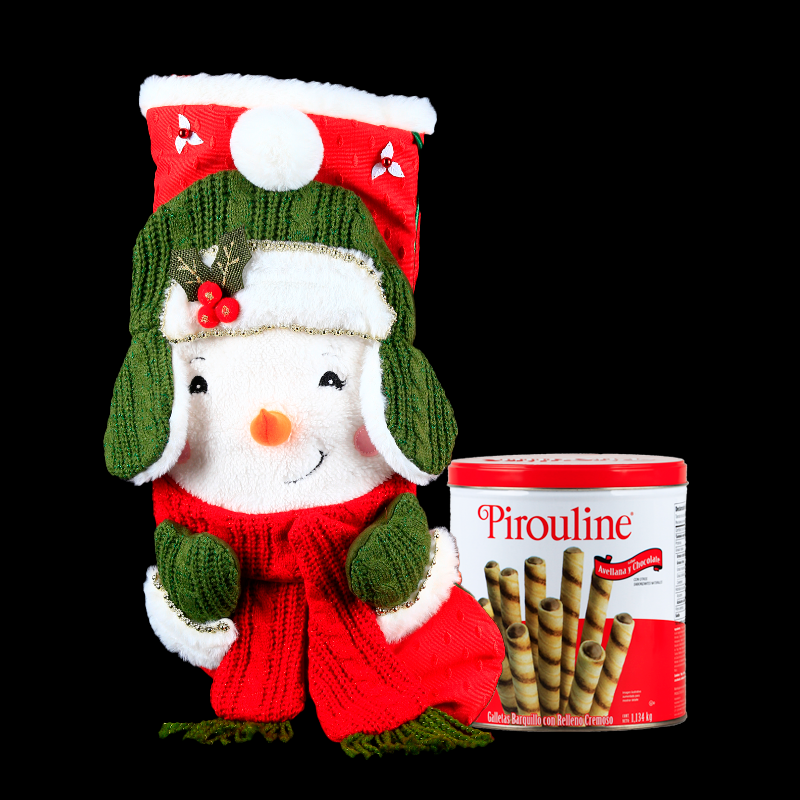 Christmas Stocking Gift with Snowman in Hat and Gourmet Cookies