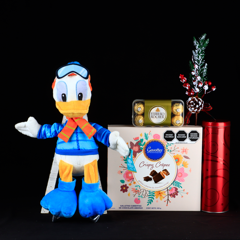 Disney Donald Duck with skis, Chocolates and Cookies